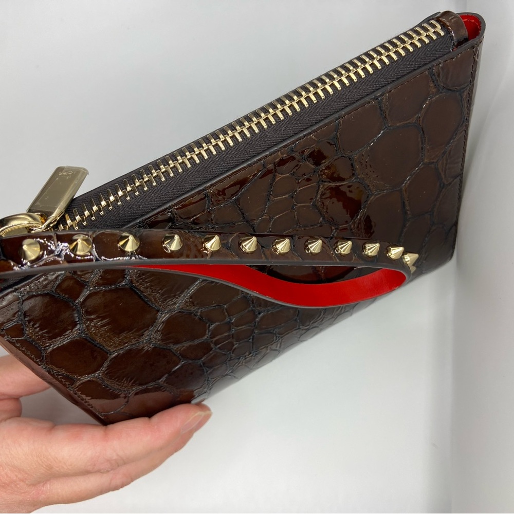 Christian Louboutin Cabata Croc Embossed Soft Pouch Spike Wristlet Mini - Picture 7 of 16
